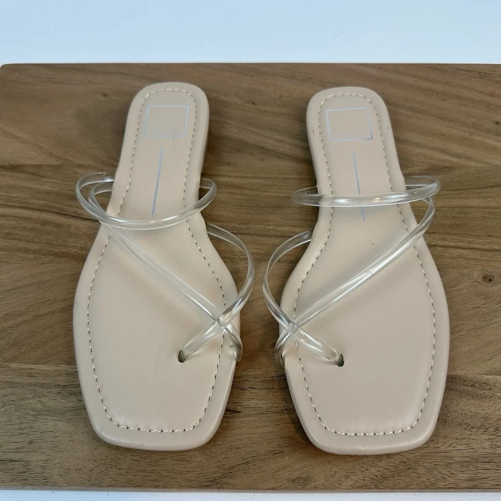 New NWOB Womens Dolce Vita Leanna‎ Clear Toe Strap Slides Sandals Size 10 M
